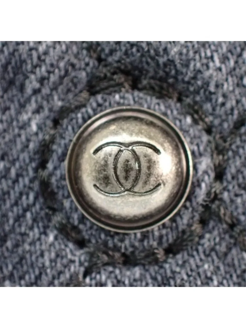 Chanel CC Logo Quilted Tote Bag Denim Leather Black Silver
